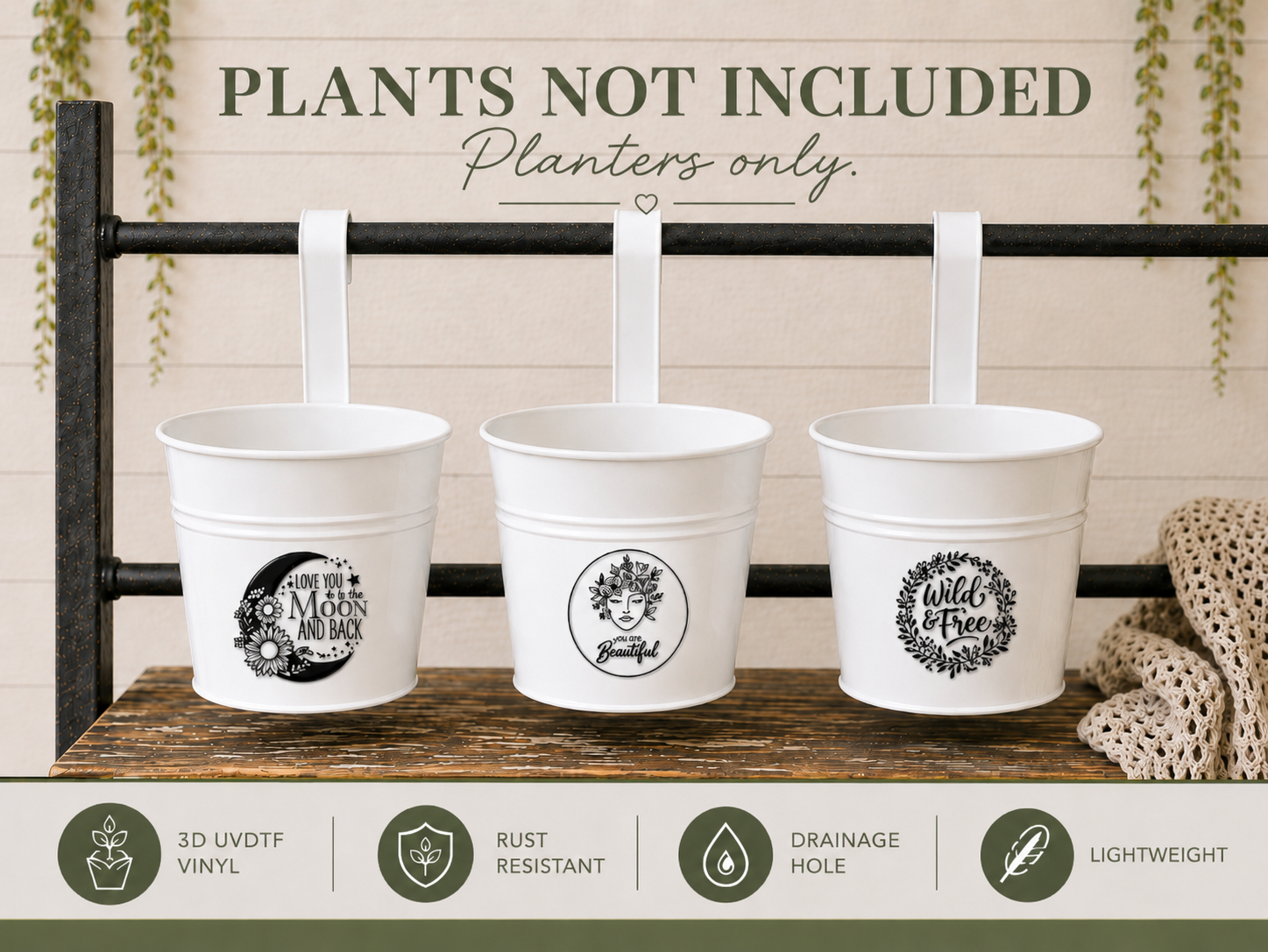 Love You to the Moon, You are Beautiful and Wild & Free Planters