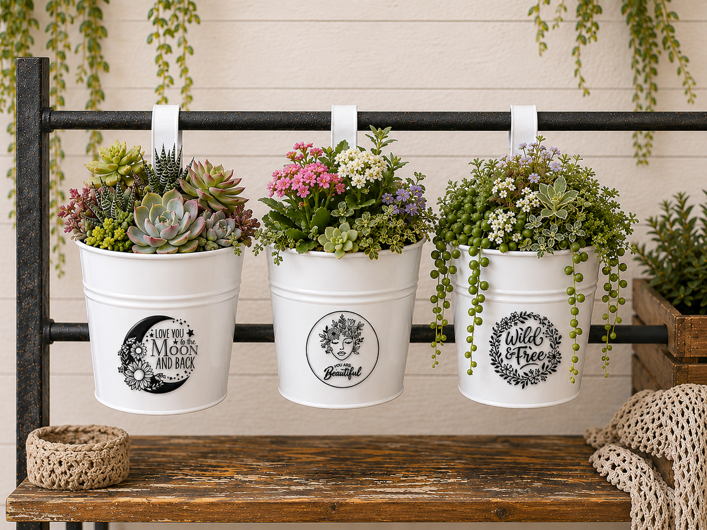 Love You to the Moon, You are Beautiful and Wild & Free Planters