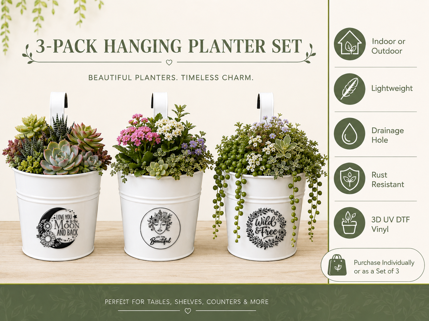 Love You to the Moon, You are Beautiful and Wild & Free Planters