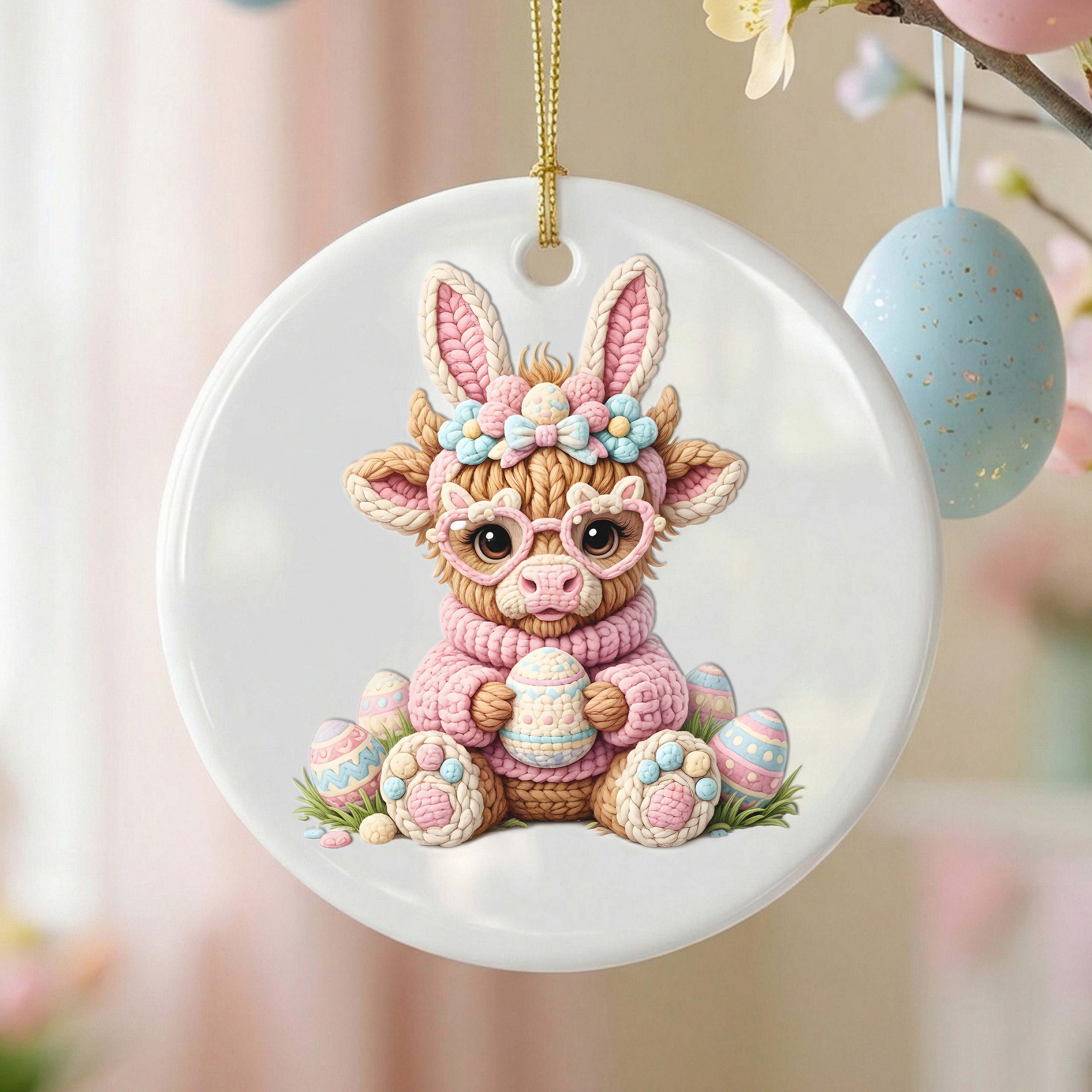 Pink Crocheted Easter Cow